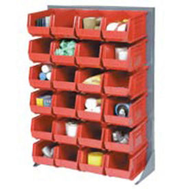 Louvered Bin Rack With (58) Red Stacking Bins, 35"W x 15"D x 50"H