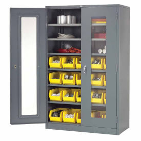 Locking Storage Cabinet With (20) Yellow Removable Bins, 48x24x78