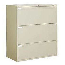 Global 36"W 3 Drawer Binder Lateral File, Putty, 9336-P-3F1HDPT