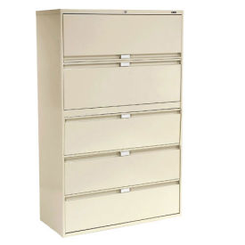 Global 36"W 5 Drawer Binder Lateral File, Putty, 9336P-5F-1HDPT
