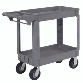 Small Deluxe 2 Shelf Plastic Utility & Service Cart, 6" Pneumatic Casters, 40"L x 17"W x 35"H