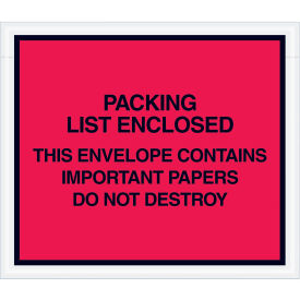 4-1/2"x6" Red Packing List Enclosed, Full Face, Important Papers Enclosed, 1000 Pack