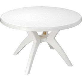 Ibiza Best Value 46" Outdoor Round Resin Table with Umbrella Hole - White