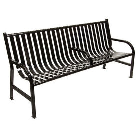 Slatted Metal Bench With 3 Armrests, Black, 6'L