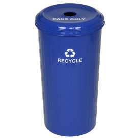 Round Steel Blue Recycling Container & Lid, Blue, 20 Gallon