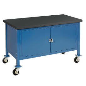 Mobile Workbench with Security Cabinet, Phenolic Resin Safety Edge, 60"W x 30"D, Blue