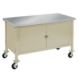 Mobile Workbench with Security Cabinet, Stainless Steel Square Edge, 60"W x 30"D, Tan