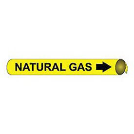 Pipe Marker - Precoiled and Strap-on - Natural Gas, Yellow, For Pipe 3-3/8" - 4-1/2",12"W