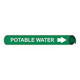 Pipe Marker - Precoiled and Strap-on - Potable Water, Green, For Pipe 3-3/8" - 4-1/2",12"W