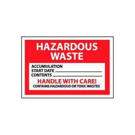 NMC HW19 Hazardous Waste Vinyl Labels - Hazardous Waste Handle With Care