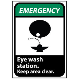 NMC EGA4RB Emergency Sign 14x10 Rigid Plastic - Eye Wash Station Keep Area Clear