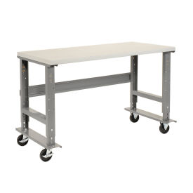 Mobile Adjustable Height Workbench, Plastic Laminate Square Edge, 60"W x 36"D, Gray