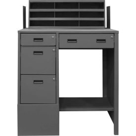 Stationary Shop Desk with 4 Drawers, 39"W x 29"D x 55-1/2"H, Gray