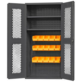 Durham Expanded Metal Door Bin Cabinet EMDC36242S15B95 - 15 Yellow Bins 2 Shelves 36"W x 24"D x 72"H