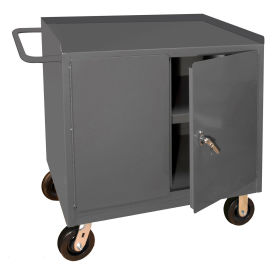 Durham Mfg. Mobile Bench Cabinet, 2 Locking Doors, Shelf, 42-1/8"W x 24-1/4"D, Gray