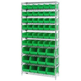 Wire Shelving With (48) Giant Plastic Stacking Bins Green, 36x14x74