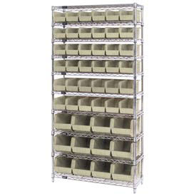 Wire Shelving With (48) Giant Plastic Stacking Bins Ivory, 36x14x74