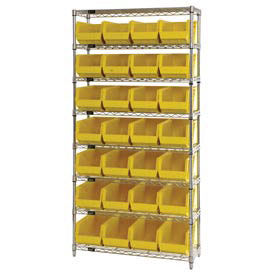 Wire Shelving With (28) Giant Plastic Stacking Bins Yellow, 36x14x74