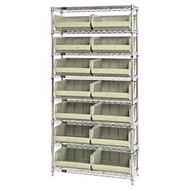 Wire Shelving With (14) Giant Plastic Stacking Bins Ivory, 36x(14)x74
