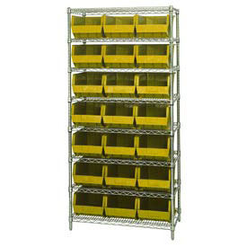 Wire Shelving With (21) Giant Plastic Stacking Bins Yellow, 36x18x74