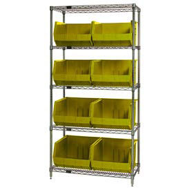 Wire Shelving With (8) Giant Plastic Stacking Bins Yellow, 36x18x74