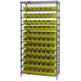 Wire Shelving with (77) 4"H Plastic Shelf Bins Yellow, 36x14x74