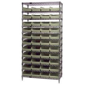 Wire Shelving with (44) 4"H Plastic Shelf Bins Stone, 36x14x74