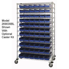 Wire Shelving with (110) 4"H Plastic Shelf Bins Blue, 48x14x74