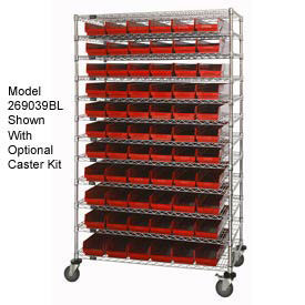 Wire Shelving with (110) 4"H Plastic Shelf Bins Red, 48x14x74