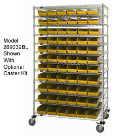 Wire Shelving with (110) 4"H Plastic Shelf Bins Yellow, 48x18x74