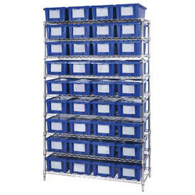 Wire Shelving With (36) 6"H Nest & Stack Shipping Totes Blue, 48x18x74