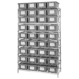 Wire Shelving With (36) 6"H Nest & Stack Shipping Totes Gray, 48x18x74