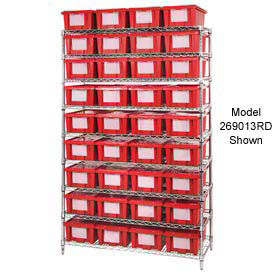 Wire Shelving With (12) 10"H Nest & Stack Shipping Totes Red, 72x24x63