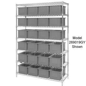 Wire Shelving With (36) 6"H Grid Container Gray, 48x18x74
