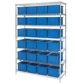 Wire Shelving With (24) 8"H Grid Container Blue, 48x18x74