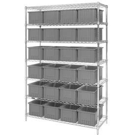 Wire Shelving With (24) 8"H Grid Container Gray, 48x18x74