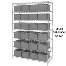 Chrome Wire Shelving w/(36) 3"H Grid Container Gray, 60x24x63