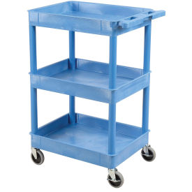 Luxor Blue 3 Shelf Tray Shelf Plastic Cart 24 x 18, 24"L x 18"W x 40-1/2"H