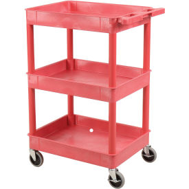 Luxor Red 3 Shelf Tray Shelf Plastic Cart, 24"L x 18"W x 40-1/2"H