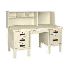 Double Pedestal Shop Desk w/ Filing Cabinet, 60"W x 24"D x 52"H, Gray