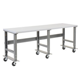 Mobile Adjustable Height Workbench, Plastic Laminate Square Edge, 96"W x 30"D, Gray