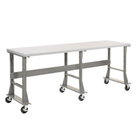 Mobile Fixed Height Workbench, Plastic Laminate Square Edge, 96"W x 30"D, Gray