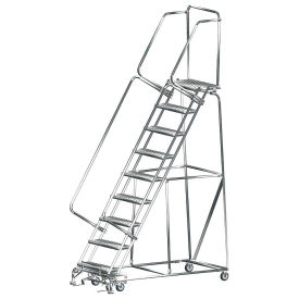 Ballymore SS093214G 9 Step 24"Wx70"D Stainless Steel Rolling Safety Ladder, Serrated Grating
