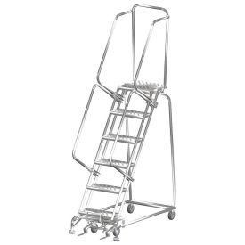 Ballymore SS062414P 6 Step 16"Wx52"D Stainless Steel Rolling Safety Ladder, Perforated Tread