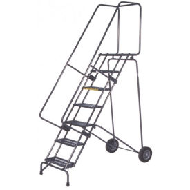 Ballymore SSFAWL-8G 8 Step 16"W Stainless Steel Fold and Store Rolling Ladder, Serrated Grating