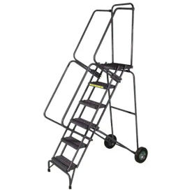Ballymore SSFAWL-6G 6 Step 16"W Stainless Steel Fold and Store Rolling Ladder, Serrated Grating