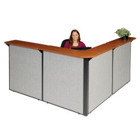 80"W x 80"D x 44"H L-Shaped Reception Station, Cherry Counter/Gray Panel