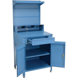 Shop Desk w/Lower Cabinet, Pigeonhole Compartment w/Pegboard Riser, 34-1/2"W x 30"D x 80"H, Blue