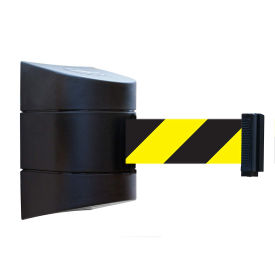 Wall Mount Barrier, 15'L Black/Yellow Chevron Retractable Belt