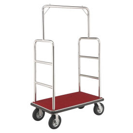 Silver Stainless Steel Bellman Cart, Straight Uprights, 8" Pneumatic Casters, 41-1/4"L x 24"W x 75"H